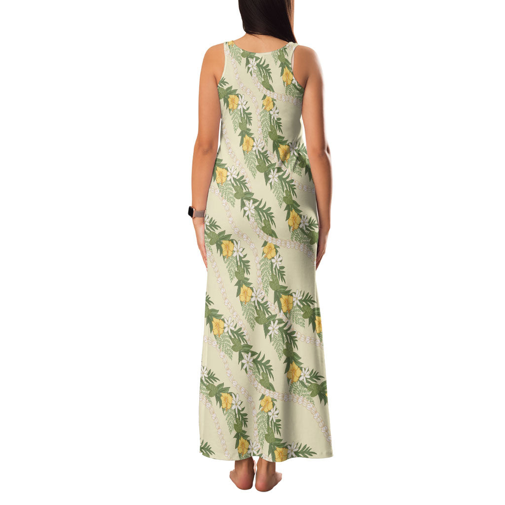 Hawaiian Pikake Maile Lei Family Matching Tank Maxi Dress and Hawaiian Shirt Tiare Hibiscus Kalo Palapalai Leaf Beige LT19 - Polynesian Pride
