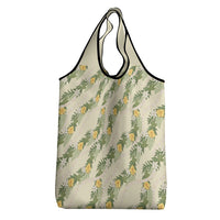 Hawaiian Pikake Maile Lei Grocery Bag Tiare Hibiscus Kalo Palapalai Leaf Beige