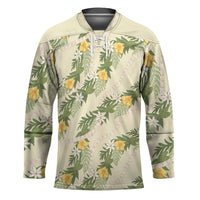 Hawaiian Pikake Maile Lei Hockey Jersey Tiare Hibiscus Kalo Palapalai Leaf Beige