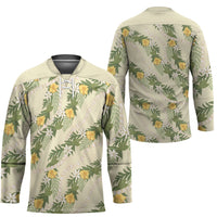 Hawaiian Pikake Maile Lei Hockey Jersey Tiare Hibiscus Kalo Palapalai Leaf Beige