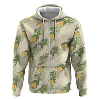 Hawaiian Pikake Maile Lei Hoodie Tiare Hibiscus Kalo Palapalai Leaf Beige