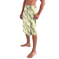 Hawaiian Pikake Maile Lei Lavalava Tiare Hibiscus Kalo Palapalai Leaf Beige