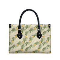 Hawaiian Pikake Maile Lei Leather Bag Tiare Hibiscus Kalo Palapalai Leaf Beige LT19 - Polynesian Pride