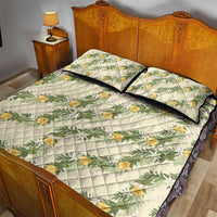 Hawaiian Pikake Maile Lei Quilt Bed Set Tiare Hibiscus Kalo Palapalai Leaf Beige