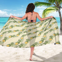 Hawaiian Pikake Maile Lei Sarong Tiare Hibiscus Kalo Palapalai Leaf Beige