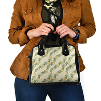 Hawaiian Pikake Maile Lei Shoulder Handbag Tiare Hibiscus Kalo Palapalai Leaf Beige