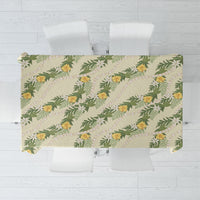 Hawaiian Pikake Maile Lei Tablecloth Tiare Hibiscus Kalo Palapalai Leaf Beige