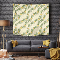 Hawaiian Pikake Maile Lei Tapestry Tiare Hibiscus Kalo Palapalai Leaf Beige