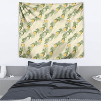 Hawaiian Pikake Maile Lei Tapestry Tiare Hibiscus Kalo Palapalai Leaf Beige