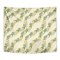 Hawaiian Pikake Maile Lei Tapestry Tiare Hibiscus Kalo Palapalai Leaf Beige