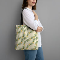 Hawaiian Pikake Maile Lei Tote Bag Tiare Hibiscus Kalo Palapalai Leaf Beige