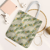 Hawaiian Pikake Maile Lei Tote Bag Tiare Hibiscus Kalo Palapalai Leaf Beige