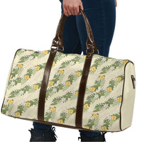 Hawaiian Pikake Maile Lei Travel Bag Tiare Hibiscus Kalo Palapalai Leaf Beige