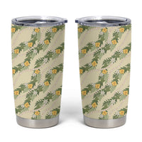 Hawaiian Pikake Maile Lei Tumbler Cup Tiare Hibiscus Kalo Palapalai Leaf Beige