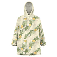 Hawaiian Pikake Maile Lei Wearable Blanket Hoodie Tiare Hibiscus Kalo Palapalai Leaf Beige LT19 One Size Beige - Polynesian Pride