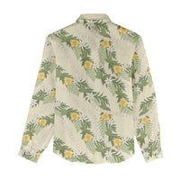Hawaiian Pikake Maile Lei Women Casual Shirt Tiare Hibiscus Kalo Palapalai Leaf Beige LT19 - Polynesian Pride