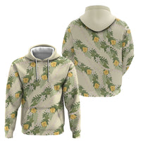 Hawaiian Pikake Maile Lei Zip Hoodie Tiare Hibiscus Kalo Palapalai Leaf Beige