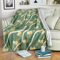 Hawaiian Pikake Maile Lei Blanket Tiare Hibiscus Kalo Palapalai Leaf Green