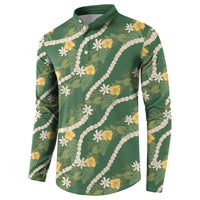 Hawaiian Pikake Maile Lei Button Sweatshirt Tiare Hibiscus Kalo Palapalai Leaf Green