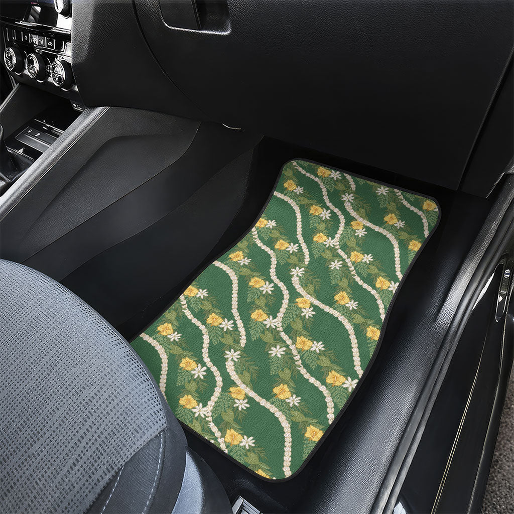 Hawaiian Pikake Maile Lei Car Mats Tiare Hibiscus Kalo Palapalai Leaf Green