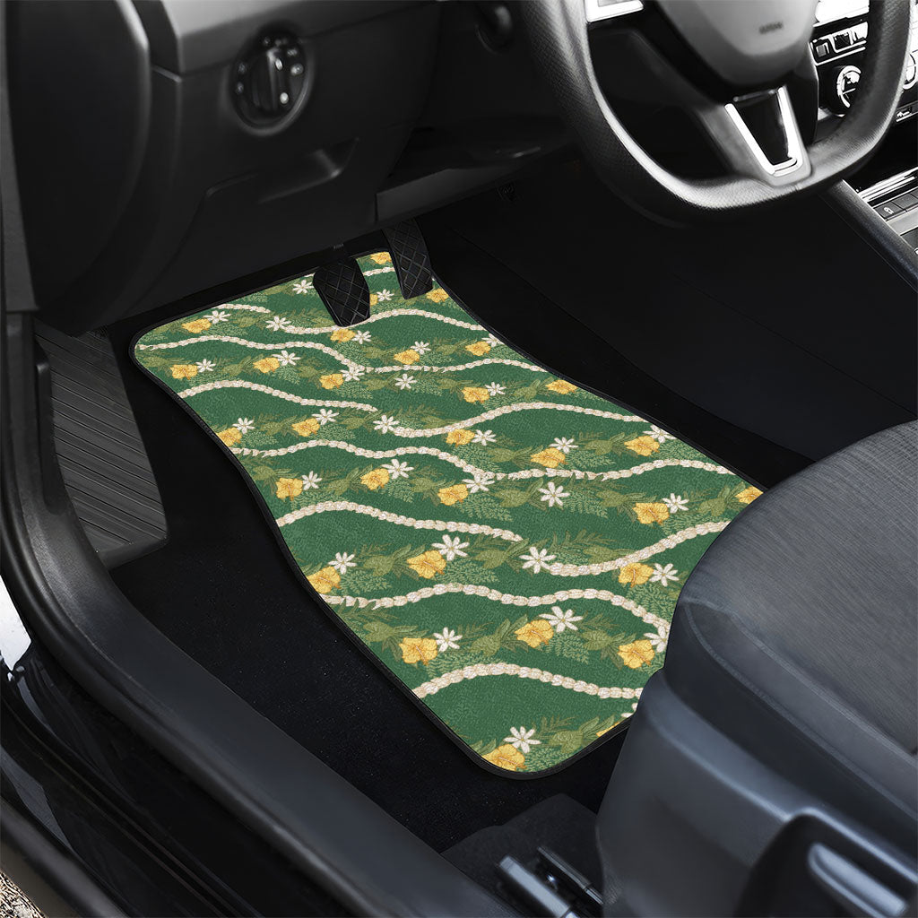 Hawaiian Pikake Maile Lei Car Mats Tiare Hibiscus Kalo Palapalai Leaf Green