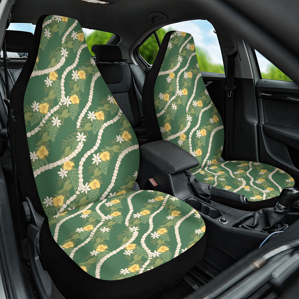 Hawaiian Pikake Maile Lei Car Seat Cover Tiare Hibiscus Kalo Palapalai Leaf Green