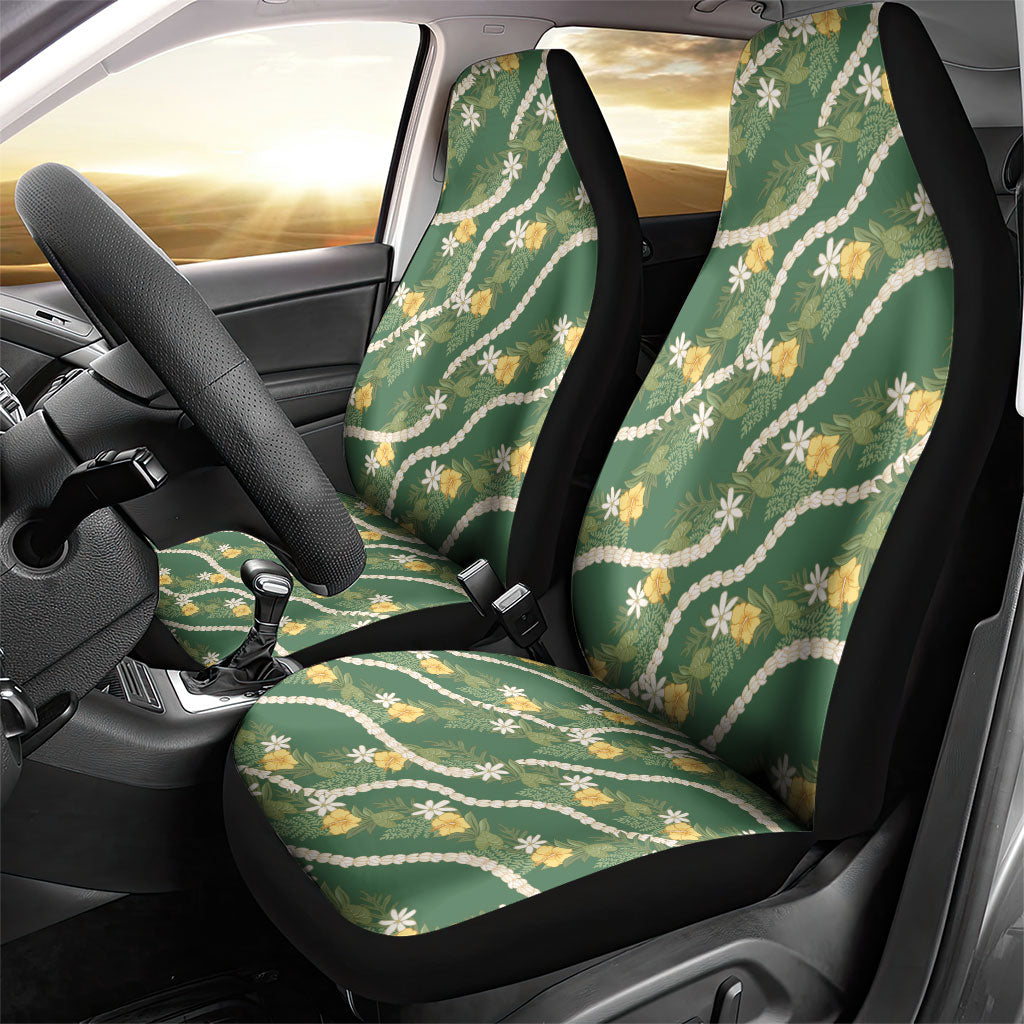 Hawaiian Pikake Maile Lei Car Seat Cover Tiare Hibiscus Kalo Palapalai Leaf Green