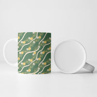 Hawaiian Pikake Maile Lei Ceramic Mug Tiare Hibiscus Kalo Palapalai Leaf Green