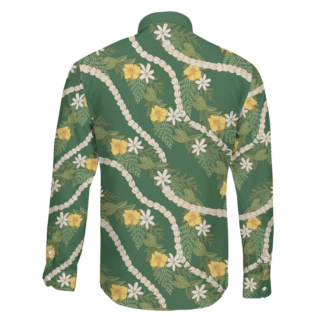 Hawaiian Pikake Maile Lei Family Matching Puletasi and Hawaiian Shirt Tiare Hibiscus Kalo Palapalai Leaf Green LT19 - Polynesian Pride