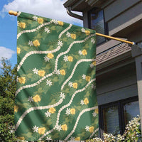Hawaiian Pikake Maile Lei Garden Flag Tiare Hibiscus Kalo Palapalai Leaf Green