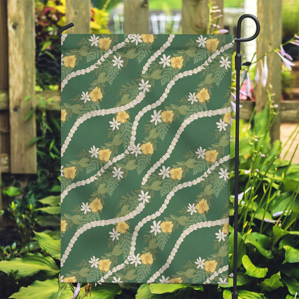Hawaiian Pikake Maile Lei Garden Flag Tiare Hibiscus Kalo Palapalai Leaf Green