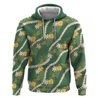 Hawaiian Pikake Maile Lei Hoodie Tiare Hibiscus Kalo Palapalai Leaf Green