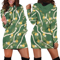 Hawaiian Pikake Maile Lei Hoodie Dress Tiare Hibiscus Kalo Palapalai Leaf Green LT19 - Polynesian Pride