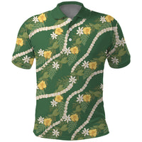 Hawaiian Pikake Maile Lei Polo Shirt Tiare Hibiscus Kalo Palapalai Leaf Green