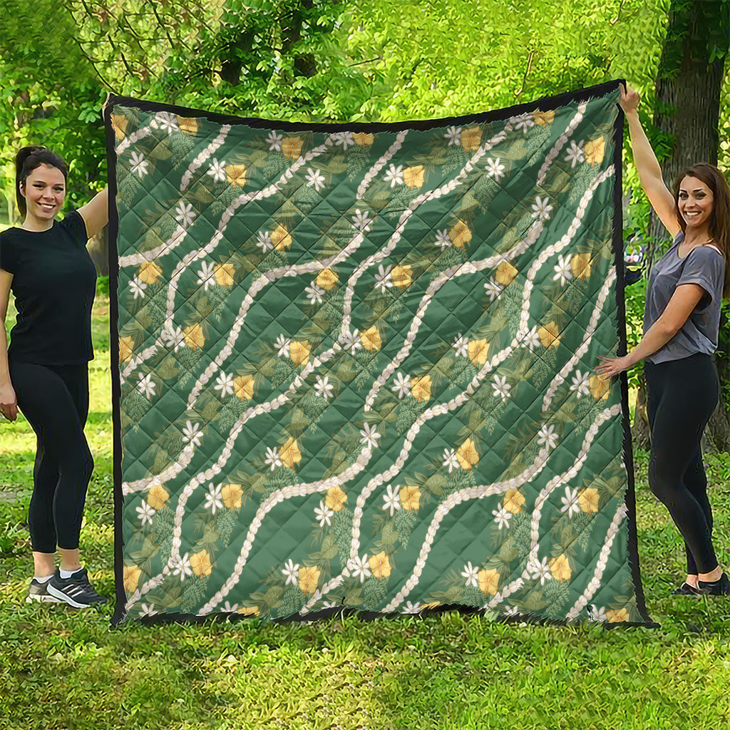 Hawaiian Pikake Maile Lei Quilt Tiare Hibiscus Kalo Palapalai Leaf Green