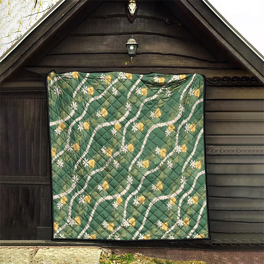 Hawaiian Pikake Maile Lei Quilt Tiare Hibiscus Kalo Palapalai Leaf Green