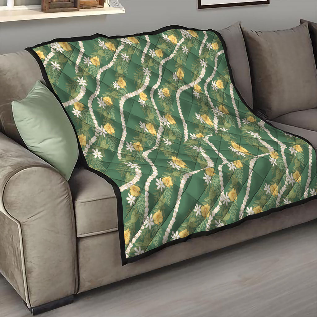 Hawaiian Pikake Maile Lei Quilt Tiare Hibiscus Kalo Palapalai Leaf Green