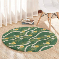 Hawaiian Pikake Maile Lei Round Carpet Tiare Hibiscus Kalo Palapalai Leaf Green