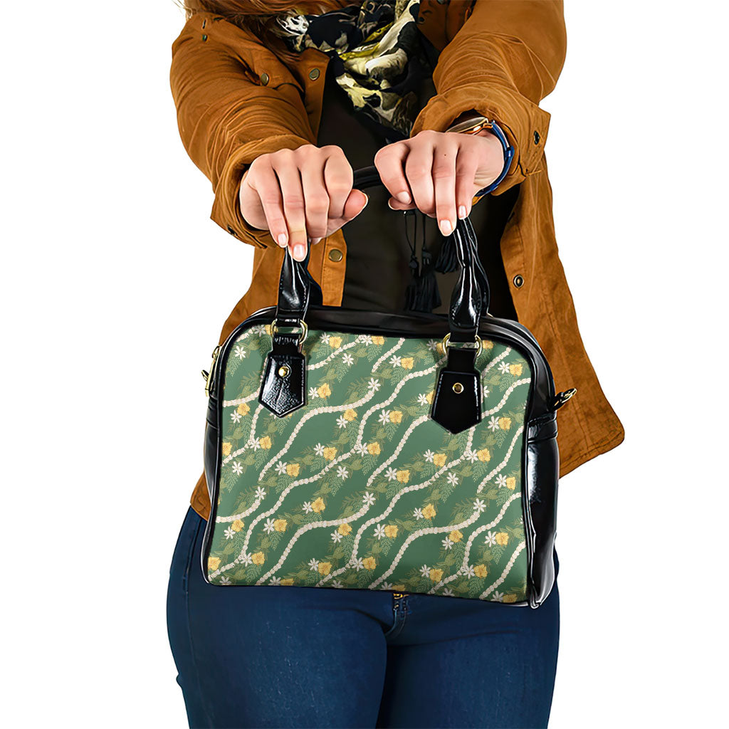 Hawaiian Pikake Maile Lei Shoulder Handbag Tiare Hibiscus Kalo Palapalai Leaf Green
