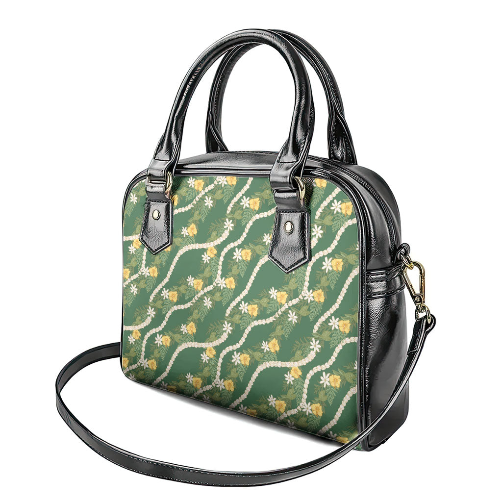 Hawaiian Pikake Maile Lei Shoulder Handbag Tiare Hibiscus Kalo Palapalai Leaf Green