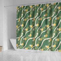 Hawaiian Pikake Maile Lei Shower Curtain Tiare Hibiscus Kalo Palapalai Leaf Green