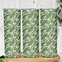 Hawaiian Pikake Maile Lei Skinny Tumbler Tiare Hibiscus Kalo Palapalai Leaf Green
