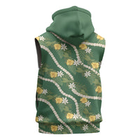 Hawaiian Pikake Maile Lei Sleeveless Zip Hoodie Tiare Hibiscus Kalo Palapalai Leaf Green LT19 - Polynesian Pride