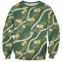 Hawaiian Pikake Maile Lei Sweatshirt Tiare Hibiscus Kalo Palapalai Leaf Green