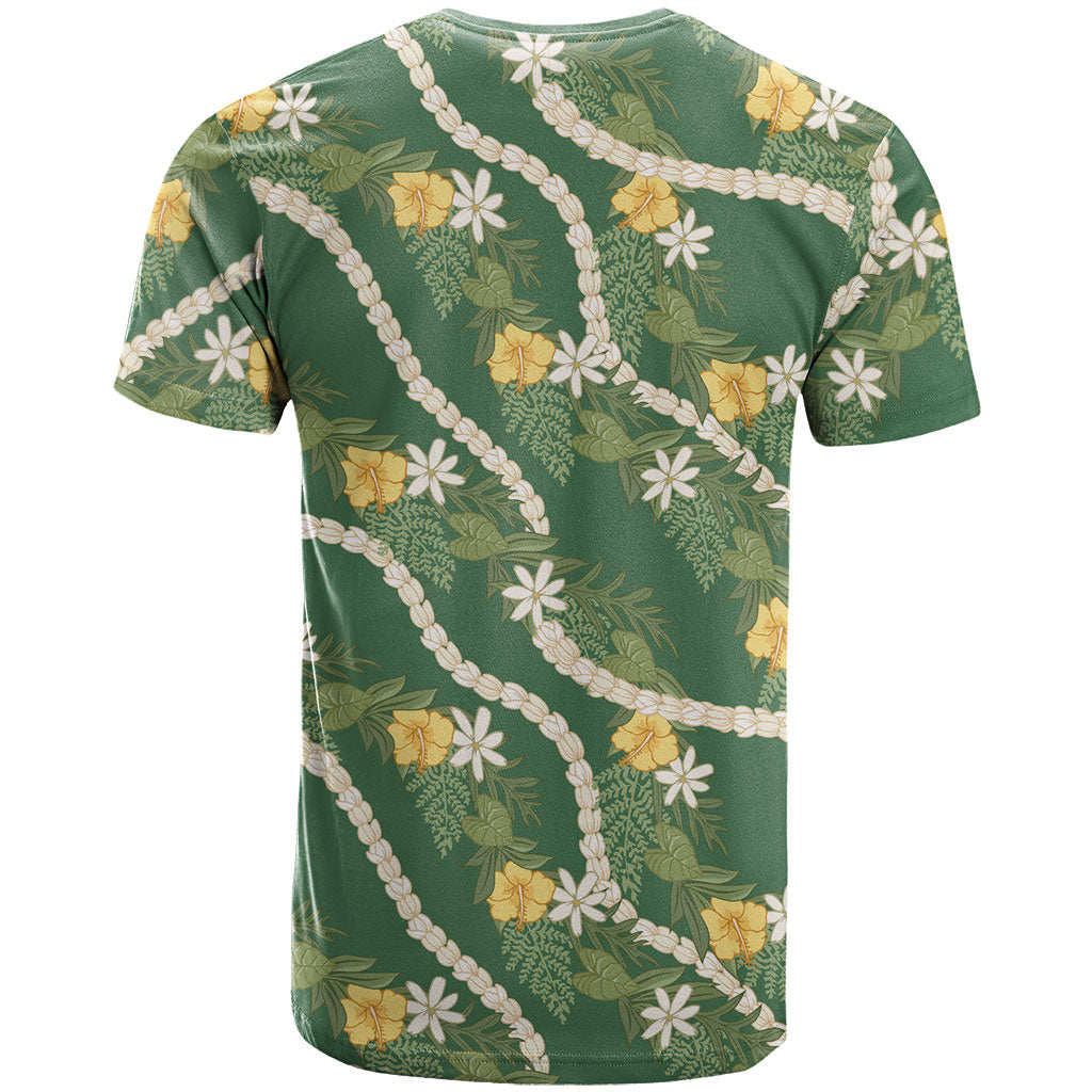 Hawaiian Pikake Maile Lei T Shirt Tiare Hibiscus Kalo Palapalai Leaf Green