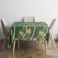 Hawaiian Pikake Maile Lei Tablecloth Tiare Hibiscus Kalo Palapalai Leaf Green