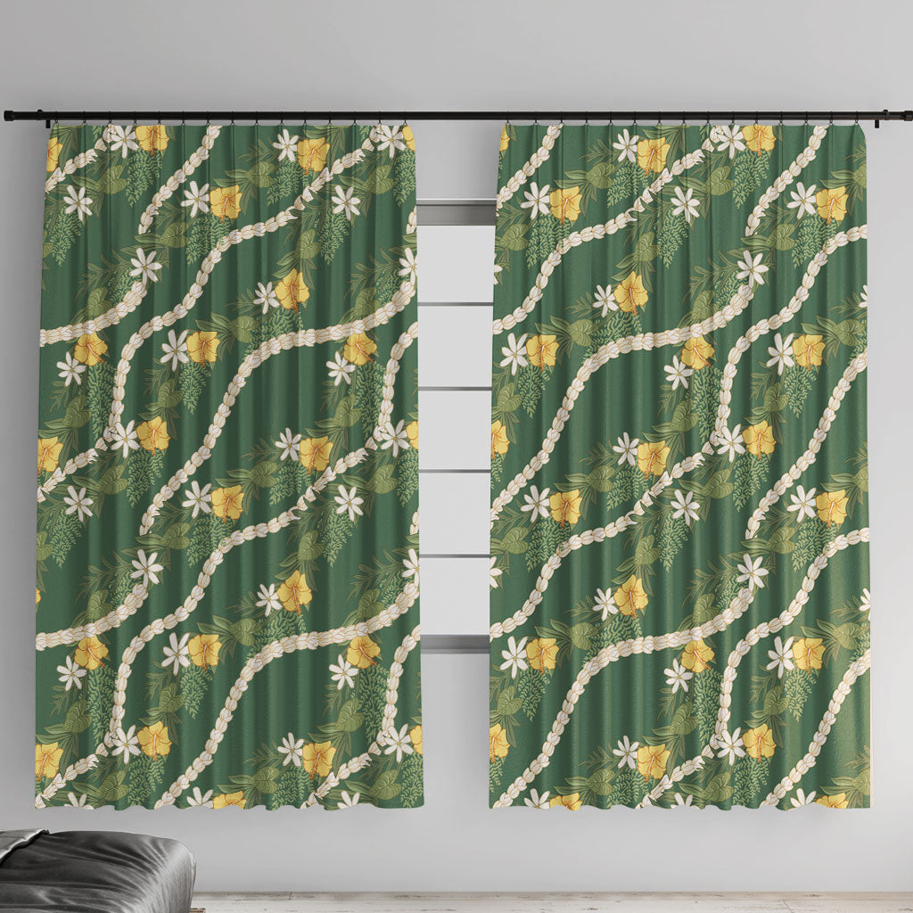 Hawaiian Pikake Maile Lei Window Curtain Tiare Hibiscus Kalo Palapalai Leaf Green