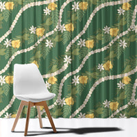 Hawaiian Pikake Maile Lei Window Curtain Tiare Hibiscus Kalo Palapalai Leaf Green