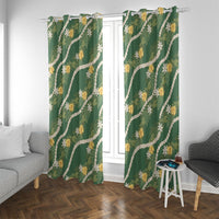 Hawaiian Pikake Maile Lei Window Curtain Tiare Hibiscus Kalo Palapalai Leaf Green