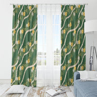 Hawaiian Pikake Maile Lei Window Curtain Tiare Hibiscus Kalo Palapalai Leaf Green